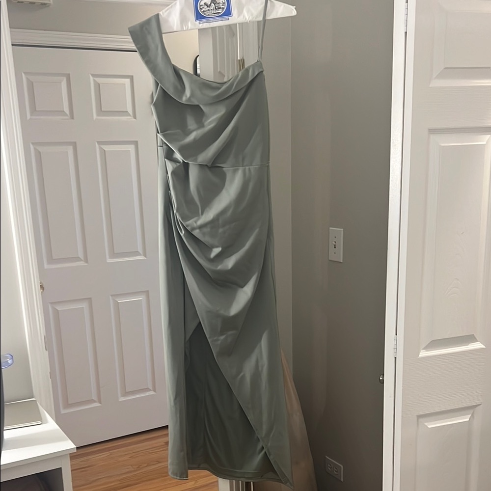 Lulus Sage Green One-Shoulder Dress